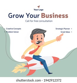 Grow your business and call for free consultation banner design template. Vector graphic illustration.