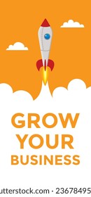 grow your business, rocket, sky, vector illustration 