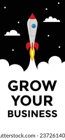 grow your business, rocket, sky, vector illustration 