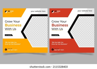 Grow your business social media post, Digital Marketing Social Media Post Template Editable web Banner Post Template