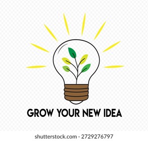 Haga crecer su Nueva idea del concepto de bombilla con crecimiento de hojas de plantas verdes en el interior para la sostenibilidad Innovación Creatividad Éxito ambiental y Ilustración vectorial de marca de inicio