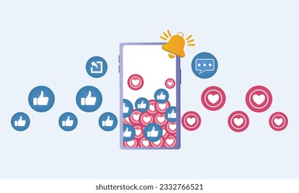 Grow Your Social Media Followers with Successful Marketing Strategies People bring likes and reactions to their social media profiles on their smartphones.on white background.Vector Design