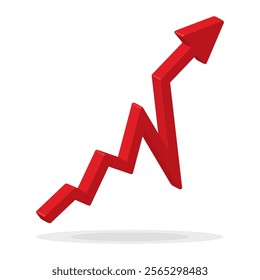 Growing 3d business arrow up on white background. Profit 3d red arrow, Vector.Business concept, growing chart. Concept of sales symbol icon with arrow moving up. Economic Arrow With Growing Trend.