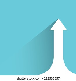 growing arrow chart in blue background, flat and shadow design