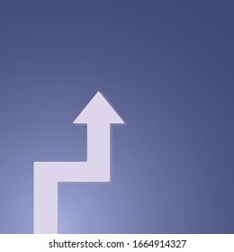 gráfico de flecha en crecimiento con fondo azul oscuro, diseño plano y sombra