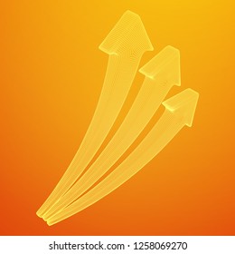 Growing arrow chart. Wireframe low poly mesh vector illustration