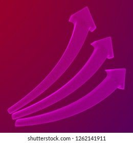 Growing arrow chart. Wireframe low poly mesh vector illustration