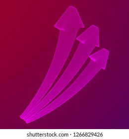 Growing arrow chart. Wireframe low poly mesh vector illustration