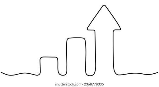 Growing arrow graph continuous line drawing. Successful business strategy symbol. Vector illustration isolated on white.