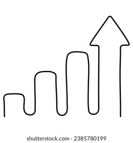 Growing arrow graph continuous line drawing. Vector illustration isolated on white.