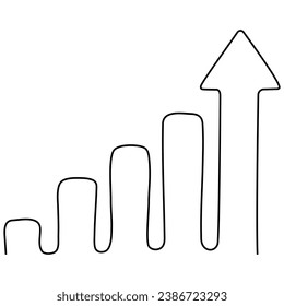 Growing arrow graph continuous line drawing. Vector illustration isolated on white.