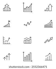 Growing up arrow icons set. Modern collection for growth, business design. Success graph trending upwards flat design interface infographic element. Vector Illustration.