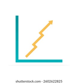 growing arrow pointing upwards on the icon bar chart, flat colored vector. modern and minimalist design