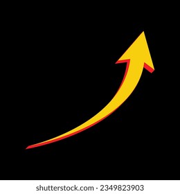 Growing arrow sign. 3D Extruded Yellow Icon with Red Sides a Black background. Illustration.