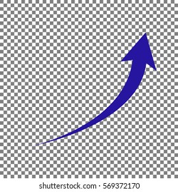 Growing arrow sign. Blue icon on transparent background.