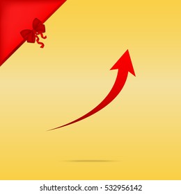 Growing arrow sign. Cristmas design red icon on gold background.