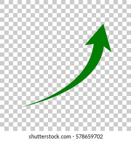 Growing arrow sign. Dark green icon on transparent background.