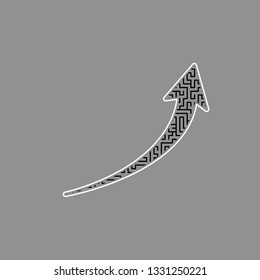 Growing arrow sign. Vector. Black maze filled icon with white border at gray background.