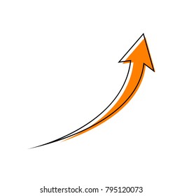 Growing arrow sign. Vector. Black line icon with shifted flat orange filled icon on white background. Isolated.