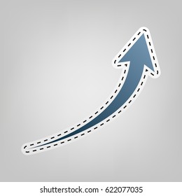 Growing arrow sign. Vector. Blue icon with outline for cutting out at gray background.