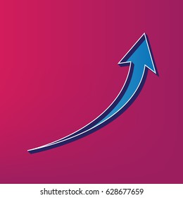 Growing arrow sign. Vector. Blue 3d printed icon on magenta background.