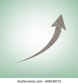 Growing arrow sign. Vector. Brown flax icon on green background with light spot at the center.
