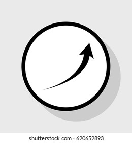 Growing arrow sign. Vector. Flat black icon in white circle with shadow at gray background.