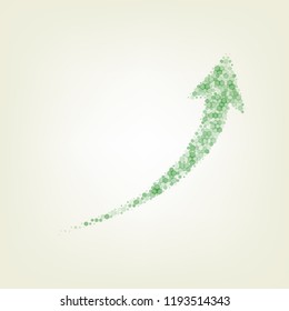 Growing arrow sign. Vector. Green hexagon rastered icon and noised opacity and size at light green background with central light.