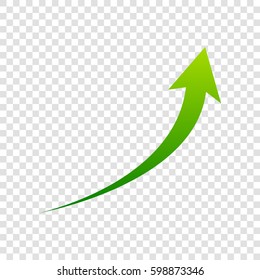 Growing arrow sign. Vector. Green gradient icon on transparent background.