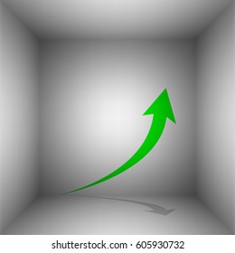 Growing arrow sign. Vector. Green icon with shadow in the room.