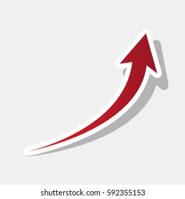 Growing arrow sign. Vector. New year reddish icon with outside stroke and gray shadow on light gray background.