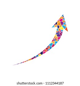 Growing arrow sign. Vector. Stained glass icon on white background. Colorful polygons. Isolated.