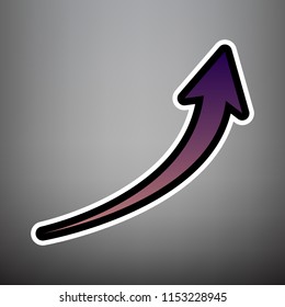 Growing arrow sign. Vector. Violet gradient icon with black and white linear edges at gray background.