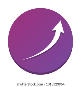 Growing arrow sign. Vector. White icon with flat shadow on purpureus circle at white background. Isolated.