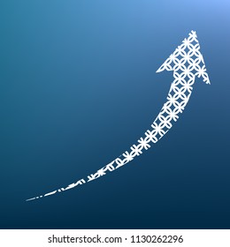 Growing arrow sign. Vector. White textured icon at lapis lazuli gradient background.