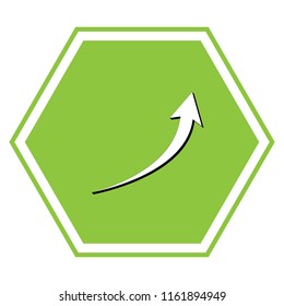 Growing arrow sign. Vector. White icon with black shadow at yellow green honeycomb on white background.