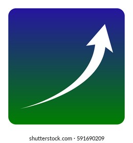 Growing arrow sign. Vector. White icon at green-blue gradient square with rounded corners on white background. Isolated.