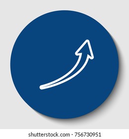Growing arrow sign. Vector. White contour icon in dark cerulean circle at white background. Isolated.