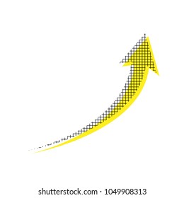 Growing arrow sign. Vector. Yellow icon with square pattern duplicate at white background. Isolated.