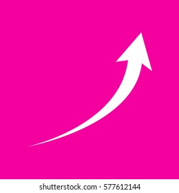 Growing arrow sign. White icon at magenta background.