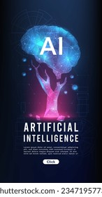 Growing artificial intelligence technology,technology and science concept,machine learning system.AI brain analysis information.Hi-tech and futuristic world.Digital and technology concept background.