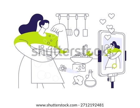 Growing audience isolated cartoon vector illustrations. Food blogger girl shooting video for her channel, creative hobby, hand made masterclass, recipe tutorial, content planning vector cartoon.