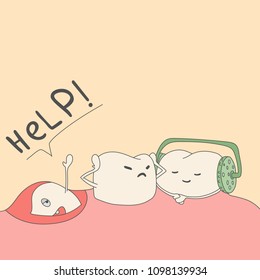 growing of a Baby tooth. Vector illustration for children dentistry and orthodontics. Cute teeth characters.