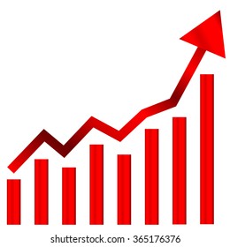 Growing bar chart with arrow on white background. Vector illustration.