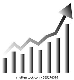 Growing bar chart with arrow on white background. Vector illustration.