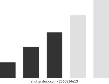 Growing bar chart with dark and light gray bars is showing positive trend, business and financial performance or company growth on white background