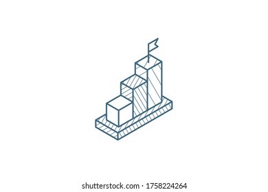Gráfico de barras de crecimiento con indicador en icono isométrico de pico. Ilustración vectorial 3d. Dibujo técnico de líneas aisladas. Trazo editable
