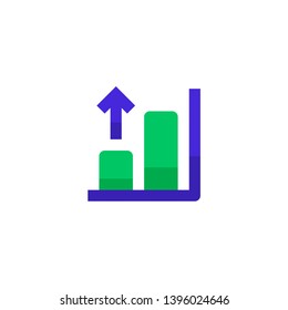 growing bar chart icon design with rising up arrow symbol. simple clean professional business management concept vector illustration design.