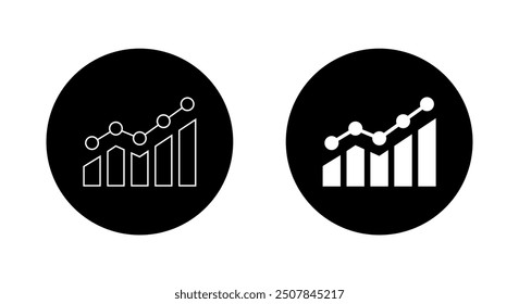 Icono de gráfico de barras en crecimiento en círculo negro. Símbolo de signo de crecimiento de beneficios