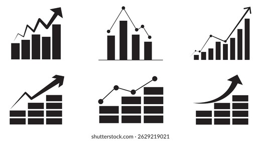 Vetor de ícone de gráfico de barras em expansão .  Ícone plano do vetor de gráfico Crescimento. Gráfico de negócios. Aumento financeiro. Aumente o lucro. Seta de crescimento gráfico econômico subindo. 